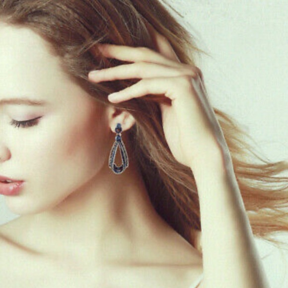 925 Sterling Silver Earrings Blue Sapphire - Picture 5 of 5